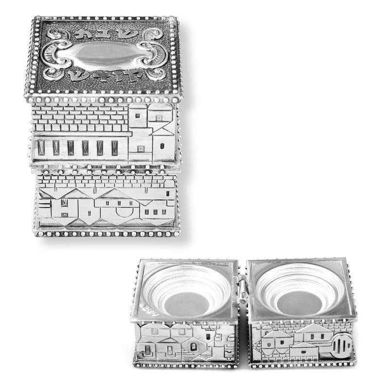 Compact Travel Shabbat Candlesticks with Jerusalem Design