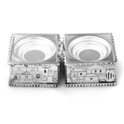 Compact Travel Shabbat Candlesticks with Jerusalem Design