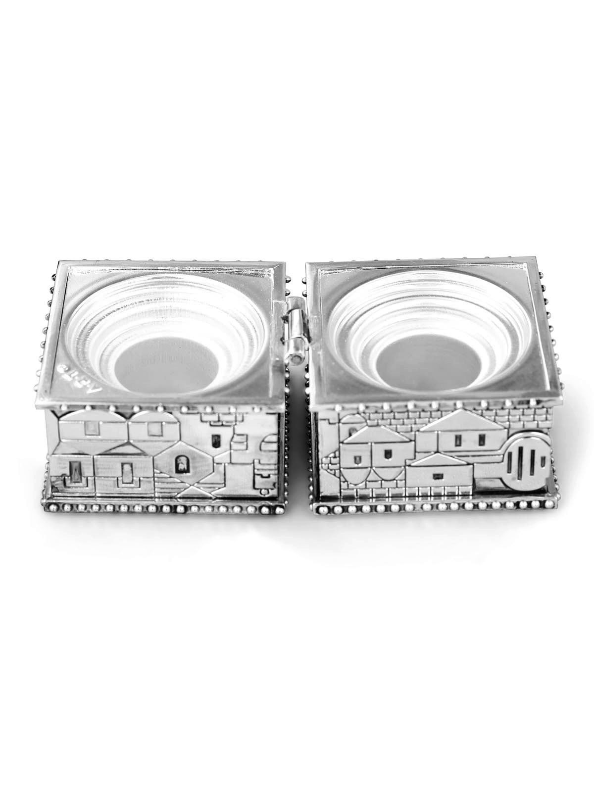 Compact Travel Shabbat Candlesticks with Jerusalem Design