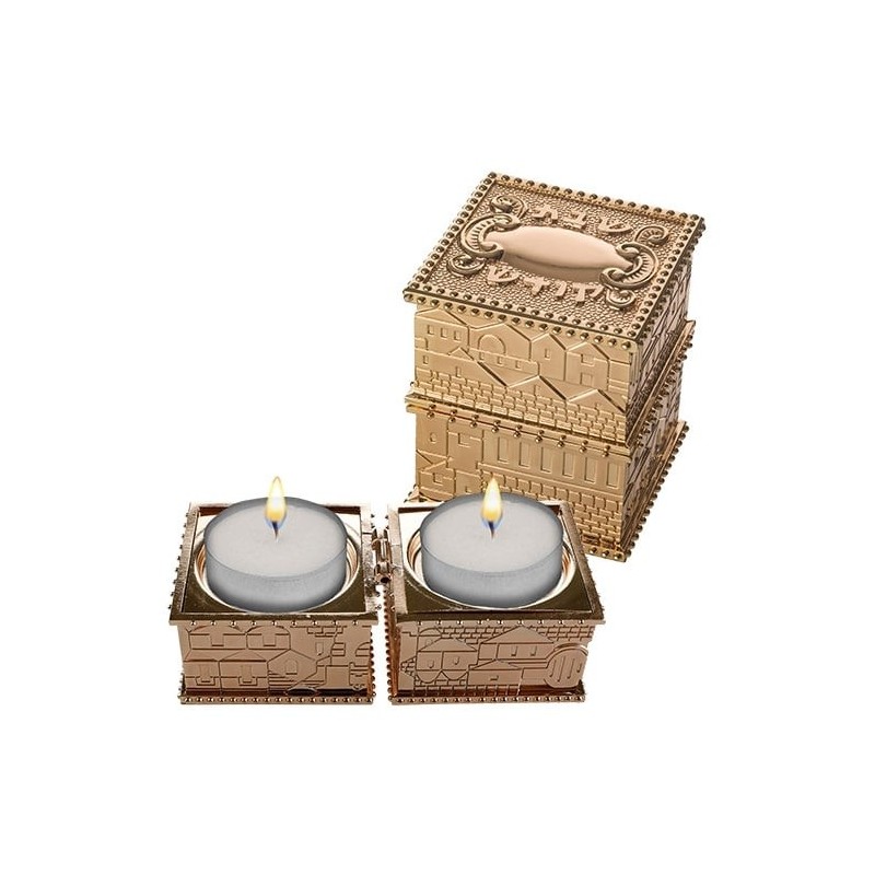 Compact Travel Shabbat Candlesticks with Jerusalem Design
