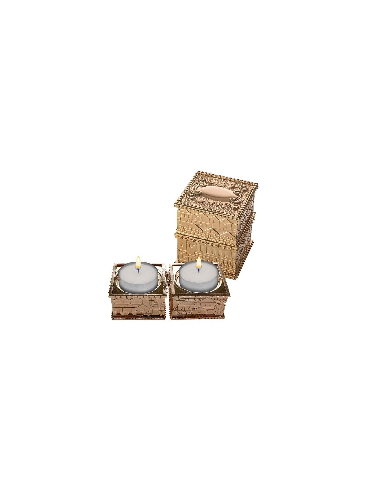 Compact Travel Shabbat Candlesticks with Jerusalem Design