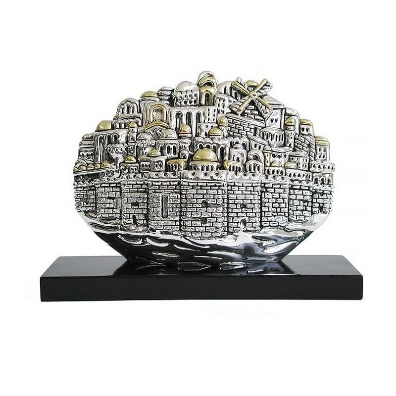 Silver Jerusalem Panorama Miniature with Golden Highlights (Extra Larg