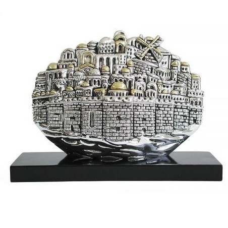 Silver Jerusalem Panorama Miniature with Golden Highlights (Extra Larg