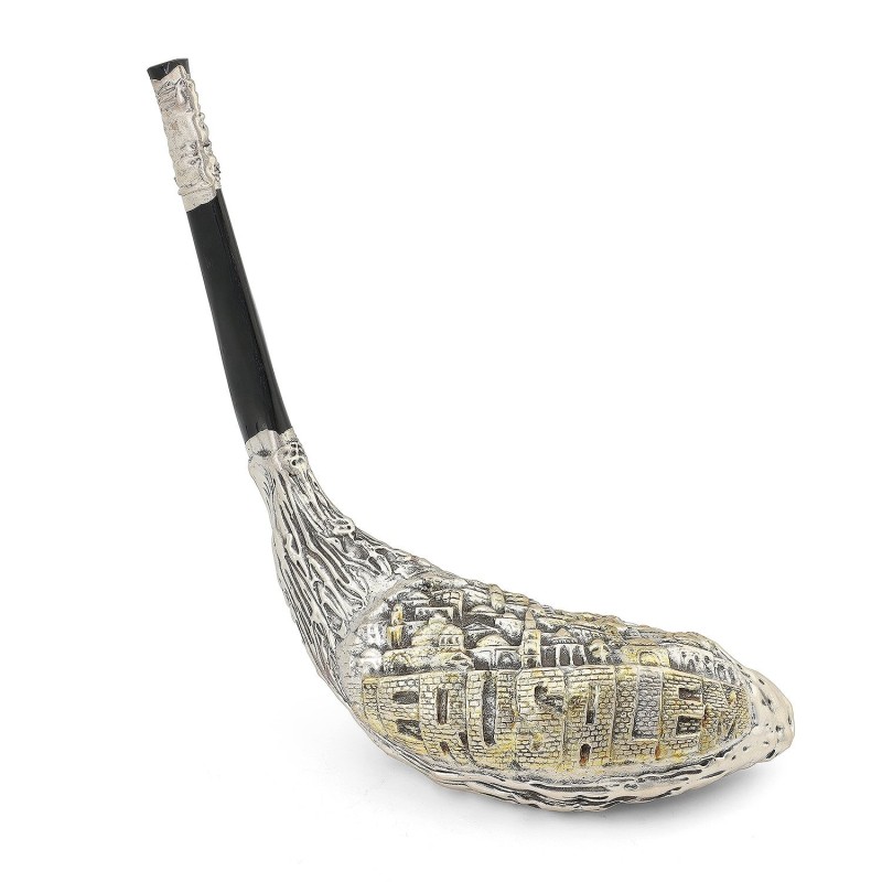Jerusalem View Silver-Plated Ram's Shofar