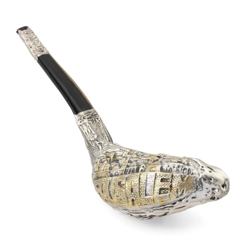 Jerusalem View Silver-Plated Ram's Shofar