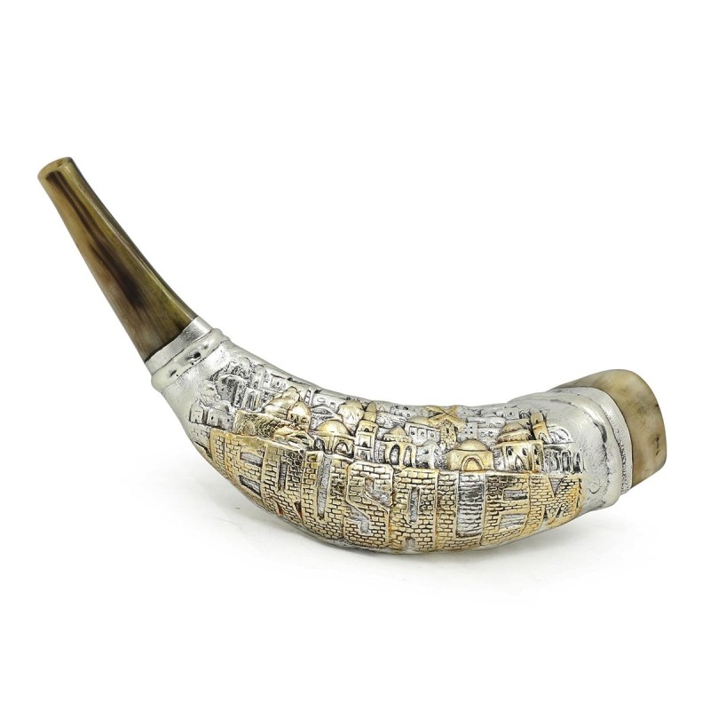 Jerusalem View Silver-Plated Ram's Shofar