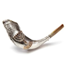 Barsheshet-Ribak Temple Menorah Silver-Plated Ram's Horn Shofar