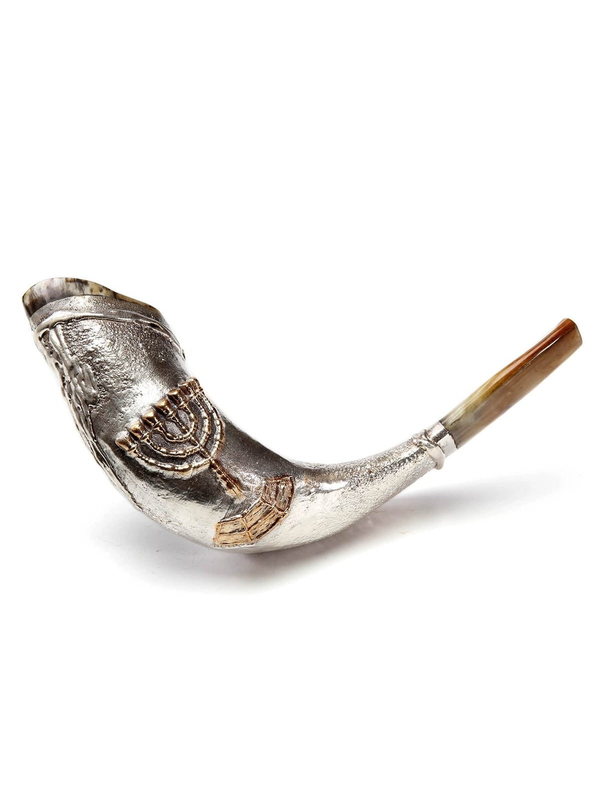 Barsheshet-Ribak Temple Menorah Silver-Plated Ram's Horn Shofar