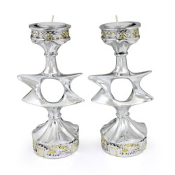 Silver and Gold Plated Candlesticks - Jerusalem and Star of David