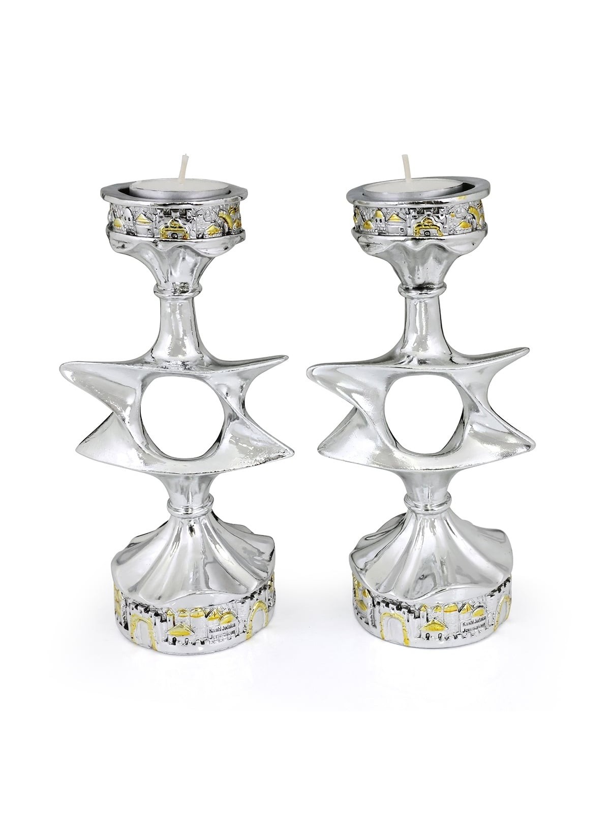 Silver and Gold Plated Candlesticks - Jerusalem and Star of David