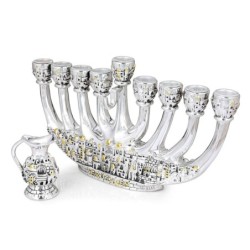 Jerusalem Silver-Plated Hanukkah Menorah with Pouring Jug