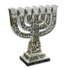 Jerusalem and Star of David Silver-Plated Menorah with Golden Highligh