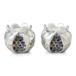 Silver Pomegranate Candlesticks with Colored Jewels and Golden Highlig