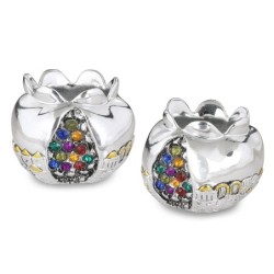 Silver Pomegranate Candlesticks with Colored Jewels and Golden Highlig