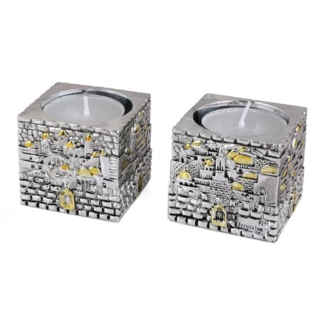 Jerusalem Cube Silver and Gold Candlesticks
