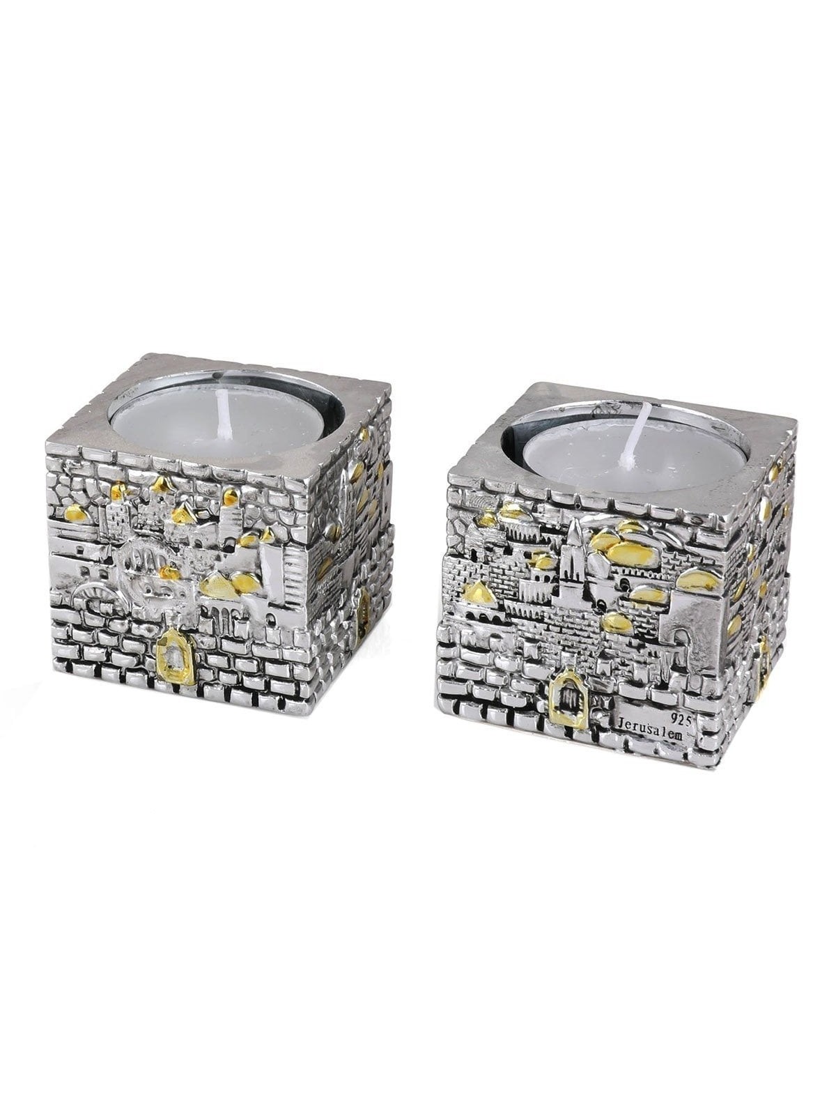 Jerusalem Cube Silver and Gold Candlesticks