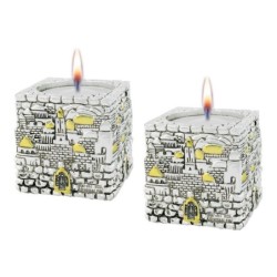 Jerusalem Cube Silver and Gold Candlesticks