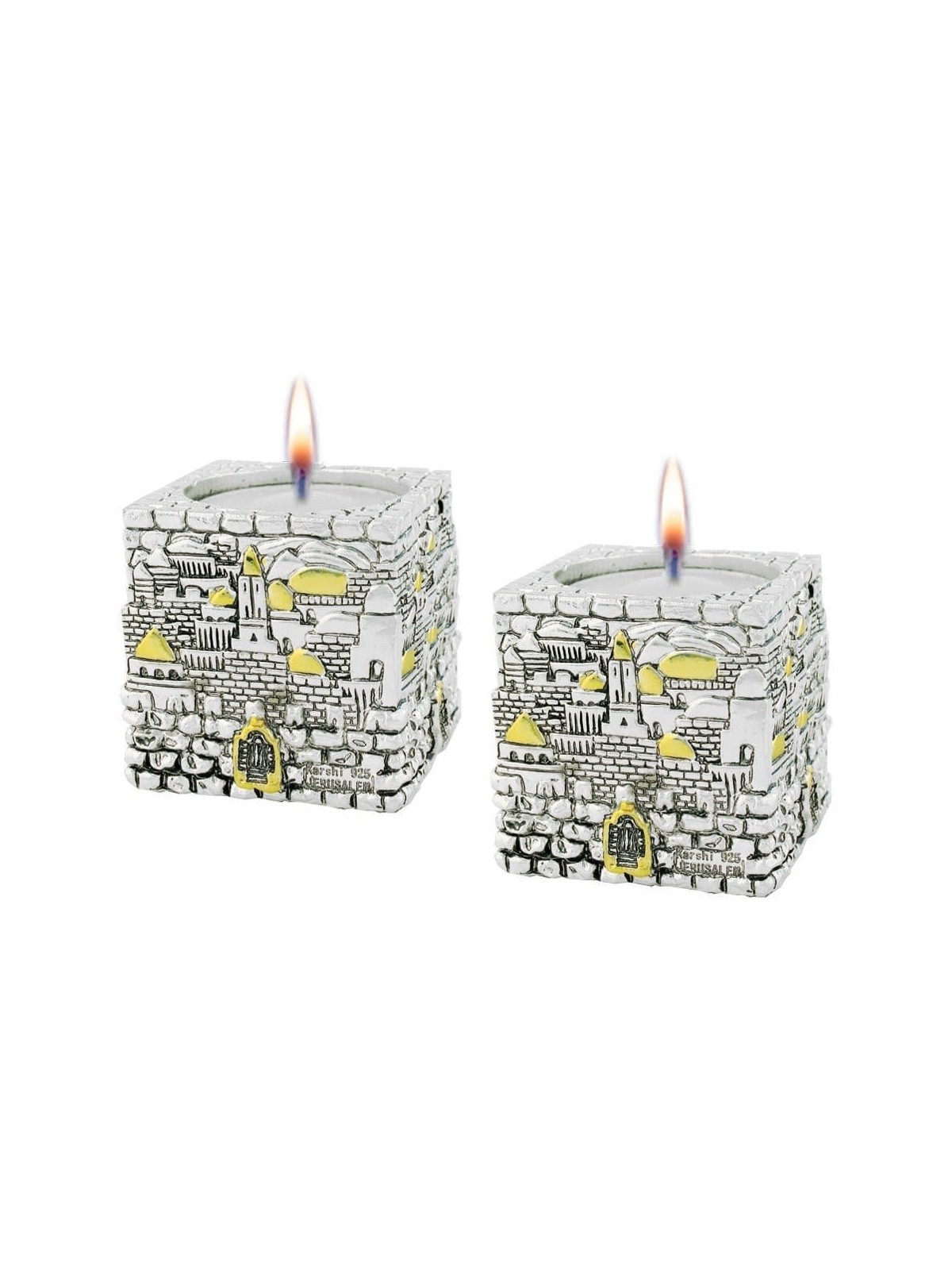 Jerusalem Cube Silver and Gold Candlesticks