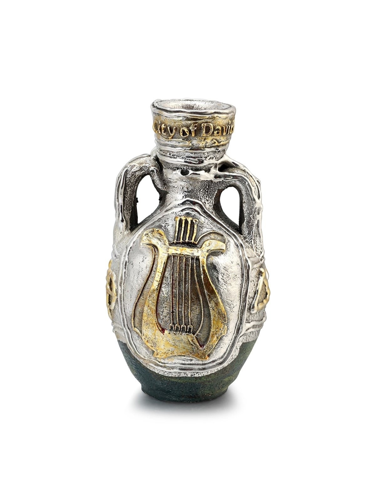 Two-Handle Wine Pitcher Ceramic with Sterling Silver and Ancient Text