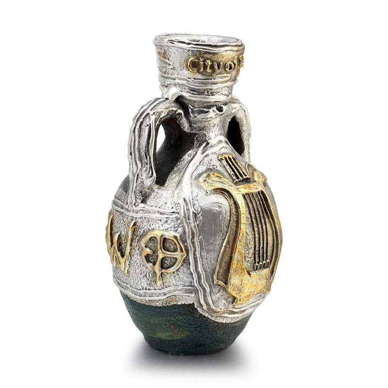 Two-Handle Wine Pitcher Ceramic with Sterling Silver and Ancient Text