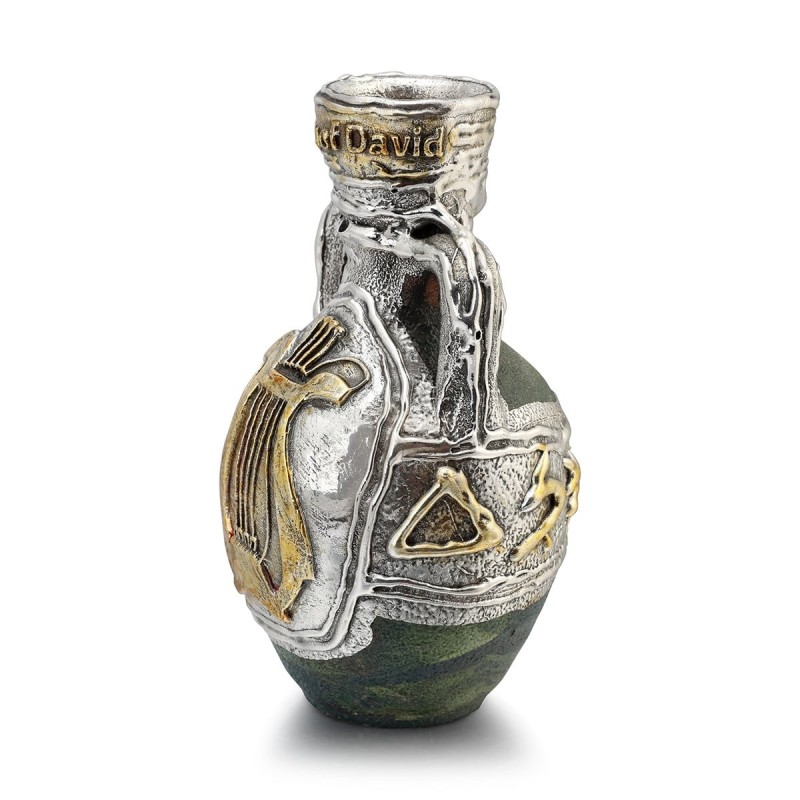 Two-Handle Wine Pitcher Ceramic with Sterling Silver and Ancient Text
