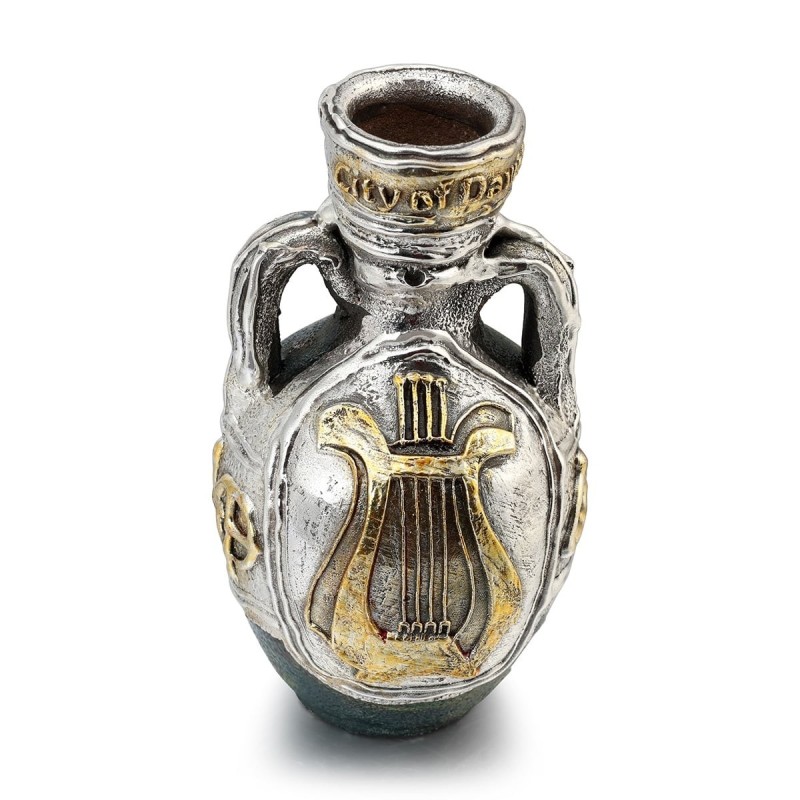 Two-Handle Wine Pitcher Ceramic with Sterling Silver and Ancient Text