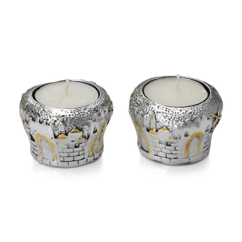 Silver Plated Jerusalem Gates Candlesticks