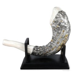 Silver-Plated Ram's Horn Shofar Replica With Jerusalem Design