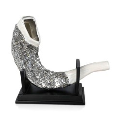 Silver-Plated Ram's Horn Shofar Replica With Jerusalem Design