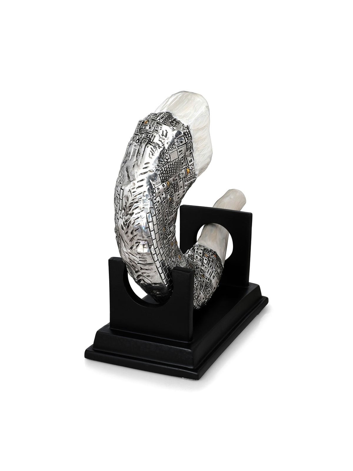 Silver-Plated Ram's Horn Shofar Replica With Jerusalem Design