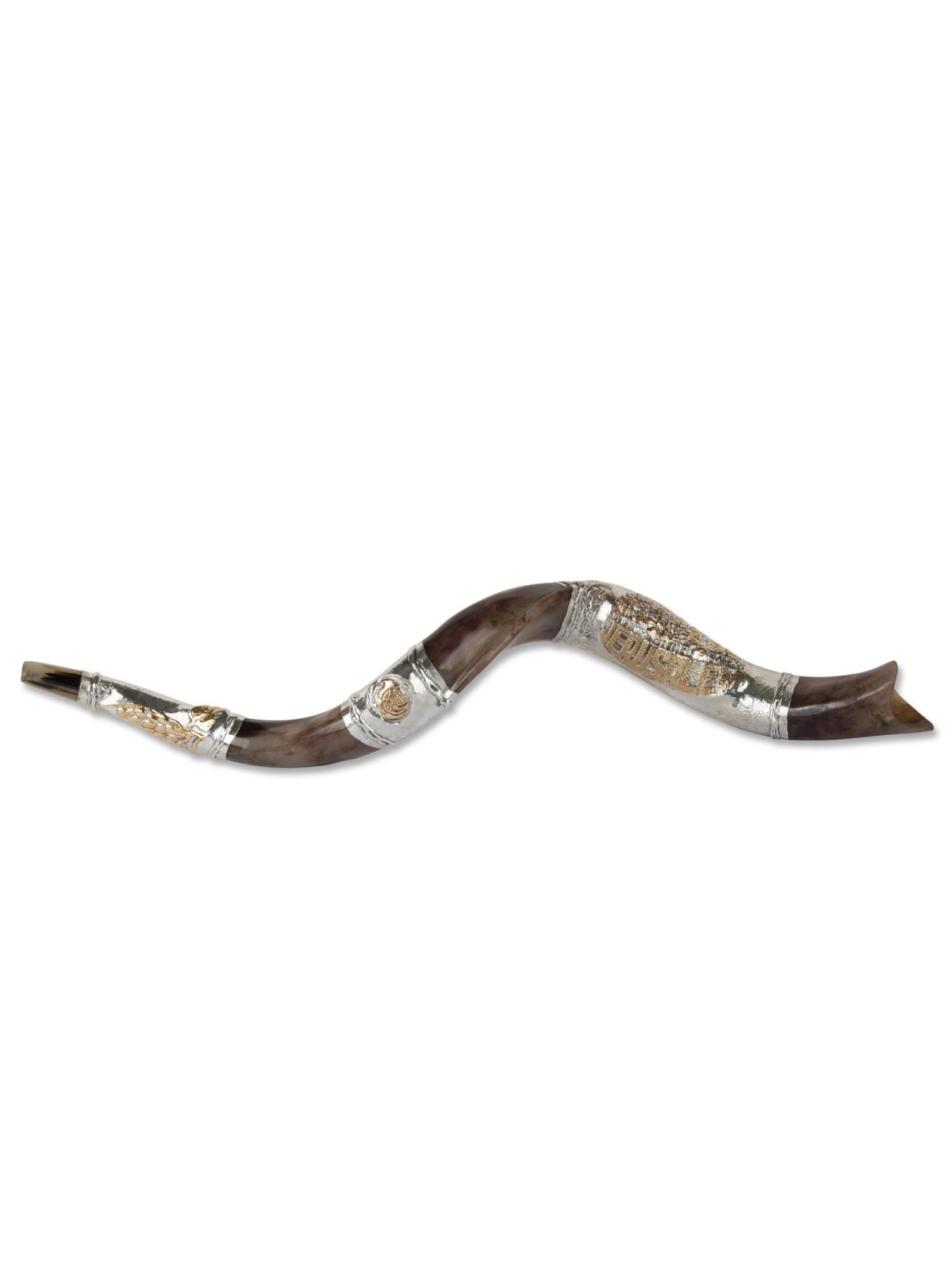 Sterling Silver Plated Yemenite Kudu Shofar - Jerusalem Design (Choice