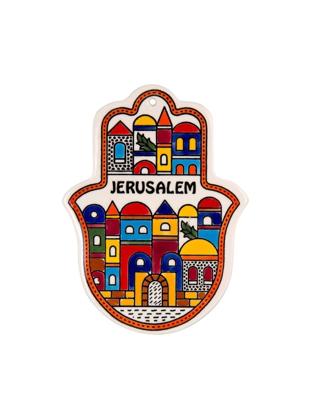 Hamsa Wall Hanging with Jerusalem Design. Armenian Ceramic