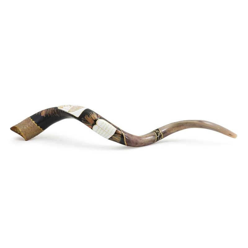 Ten Commandments and Temple Hand Painted Kudu Shofar