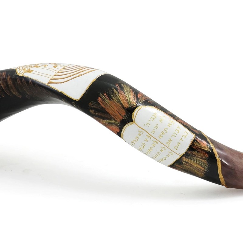 Ten Commandments and Temple Hand Painted Kudu Shofar