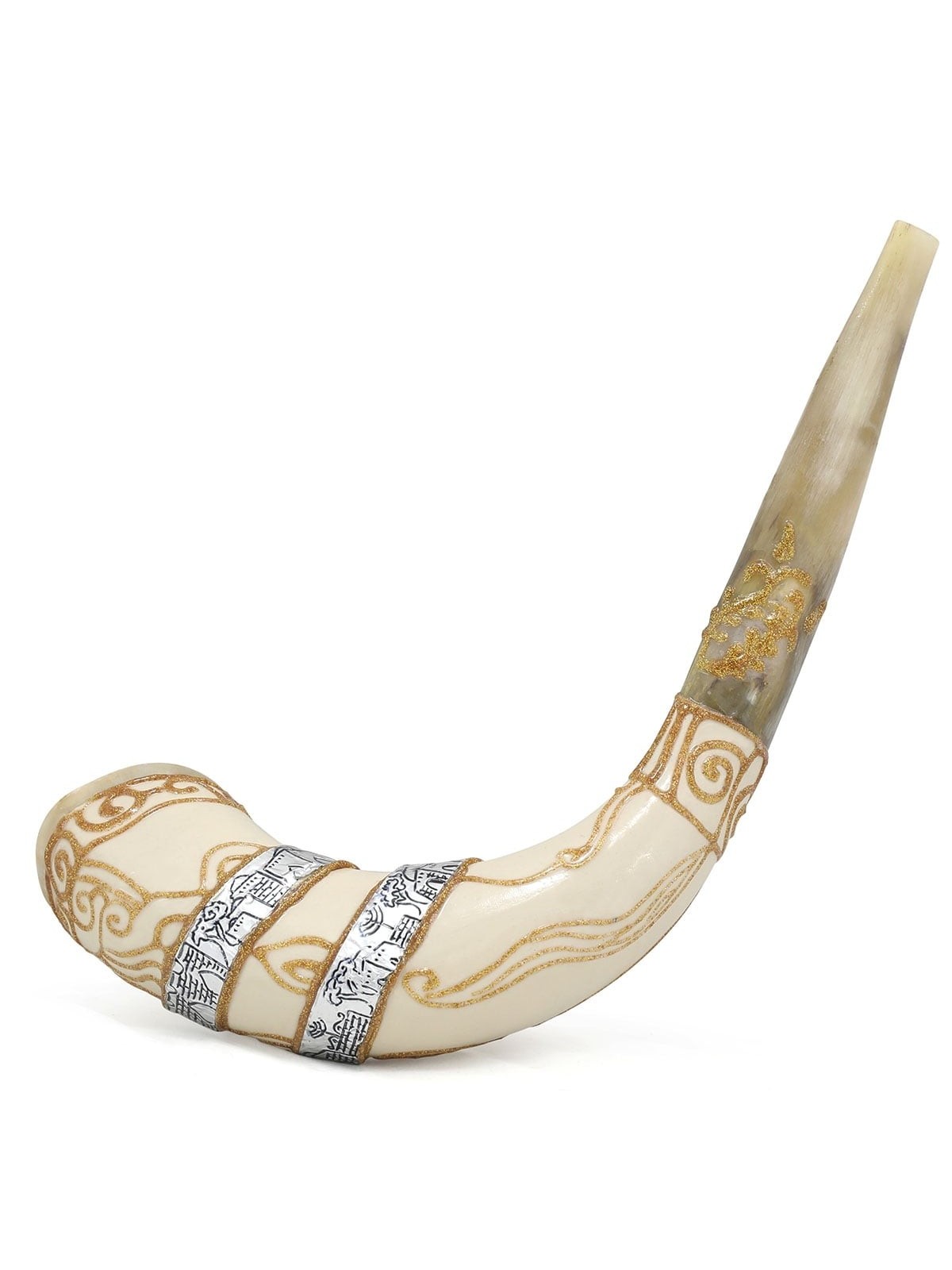 Hand Painted White and Gold Jerusalem Shofar