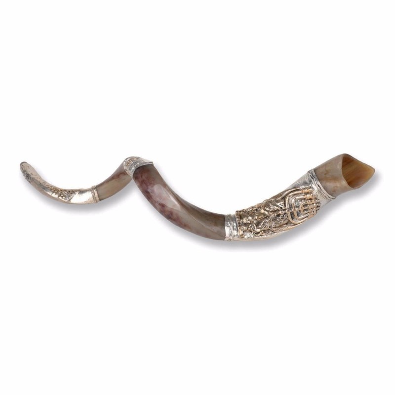 Sterling Silver Plated Yemenite Kudu Shofar - Menorah (Choice of Sizes