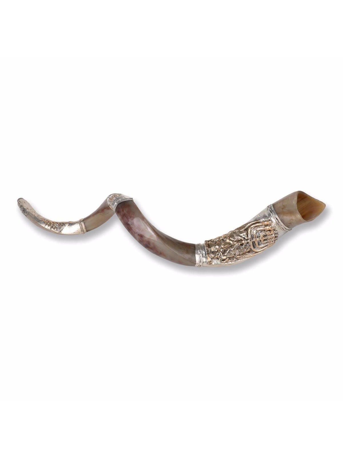 Sterling Silver Plated Yemenite Kudu Shofar - Menorah (Choice of Sizes
