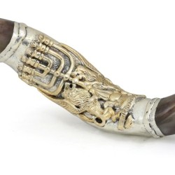 Sterling Silver Plated Yemenite Kudu Shofar - Menorah (Choice of Sizes