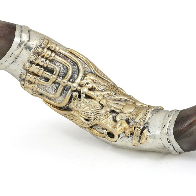 Sterling Silver Plated Yemenite Kudu Shofar - Menorah (Choice of Sizes