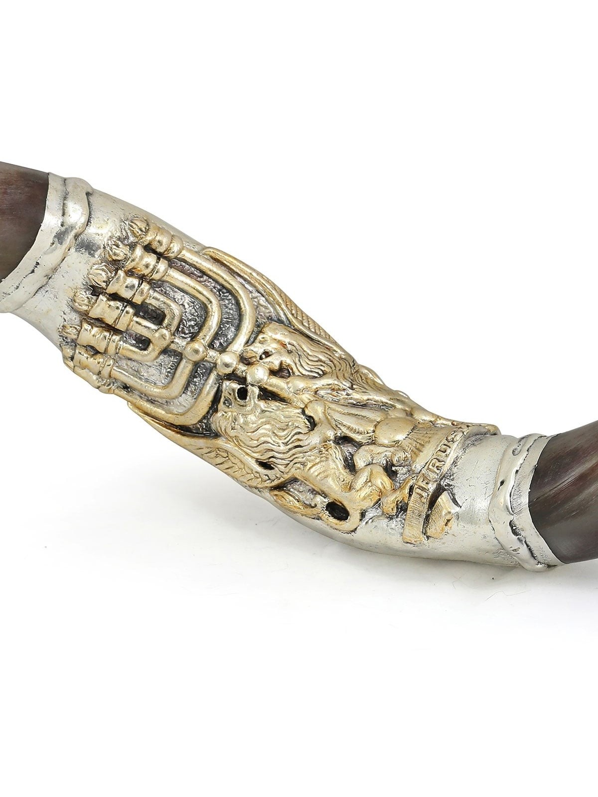 Sterling Silver Plated Yemenite Kudu Shofar - Menorah (Choice of Sizes