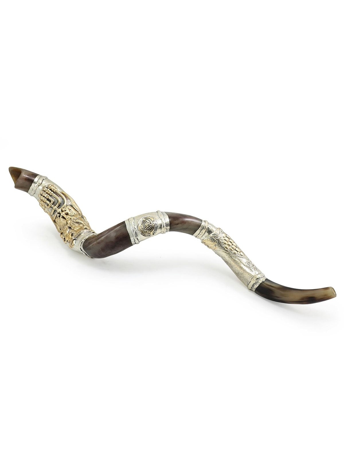 Sterling Silver Plated Yemenite Kudu Shofar - Menorah (Choice of Sizes
