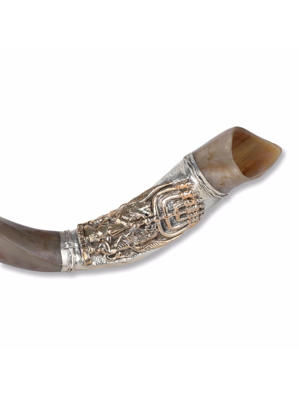 Sterling Silver Plated Yemenite Kudu Shofar - Menorah (Choice of Sizes