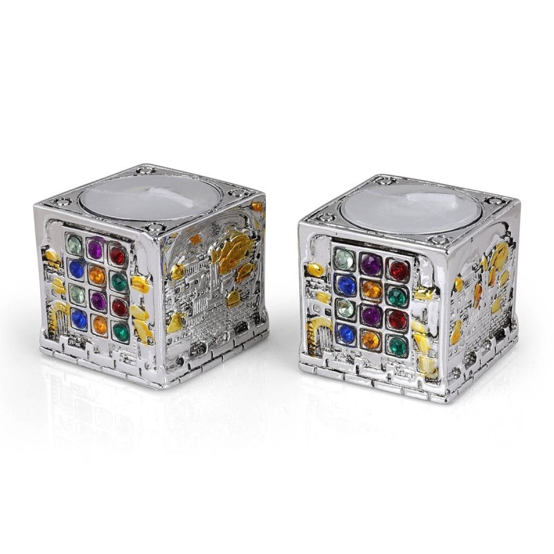 Jerusalem Cube Silver Candlesticks - Hoshen