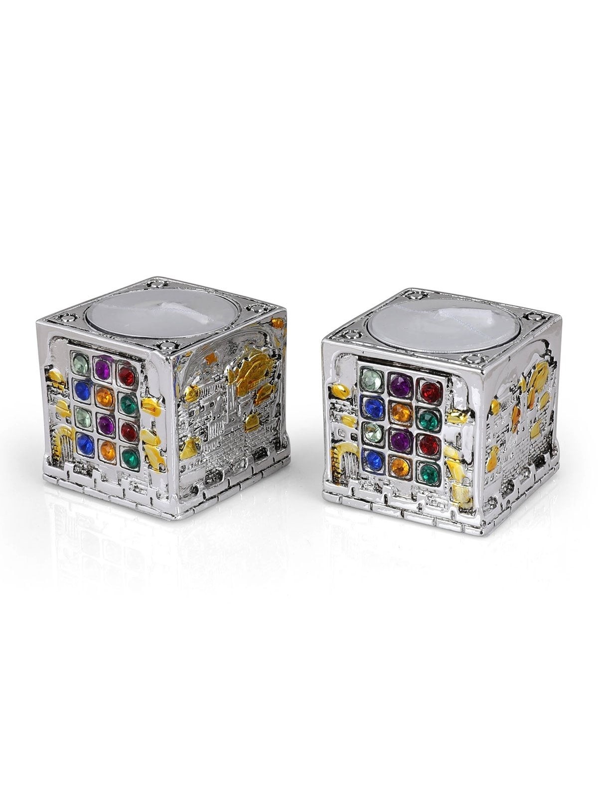 Jerusalem Cube Silver Candlesticks - Hoshen