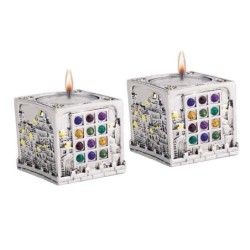Jerusalem Cube Silver Candlesticks - Hoshen