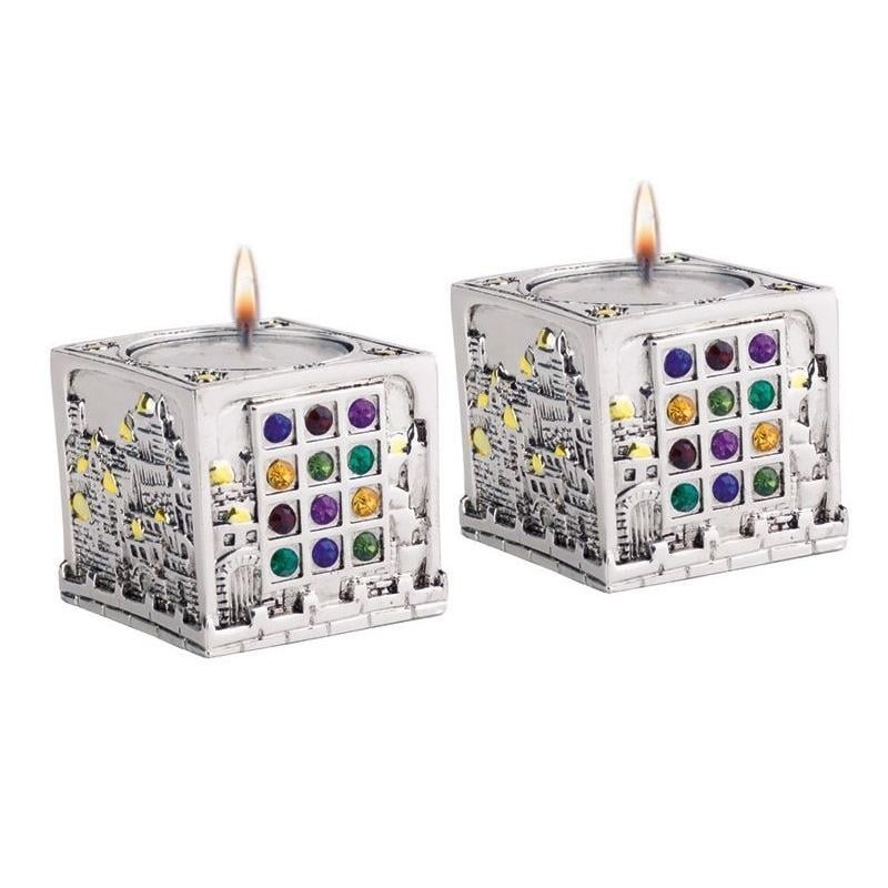 Jerusalem Cube Silver Candlesticks - Hoshen