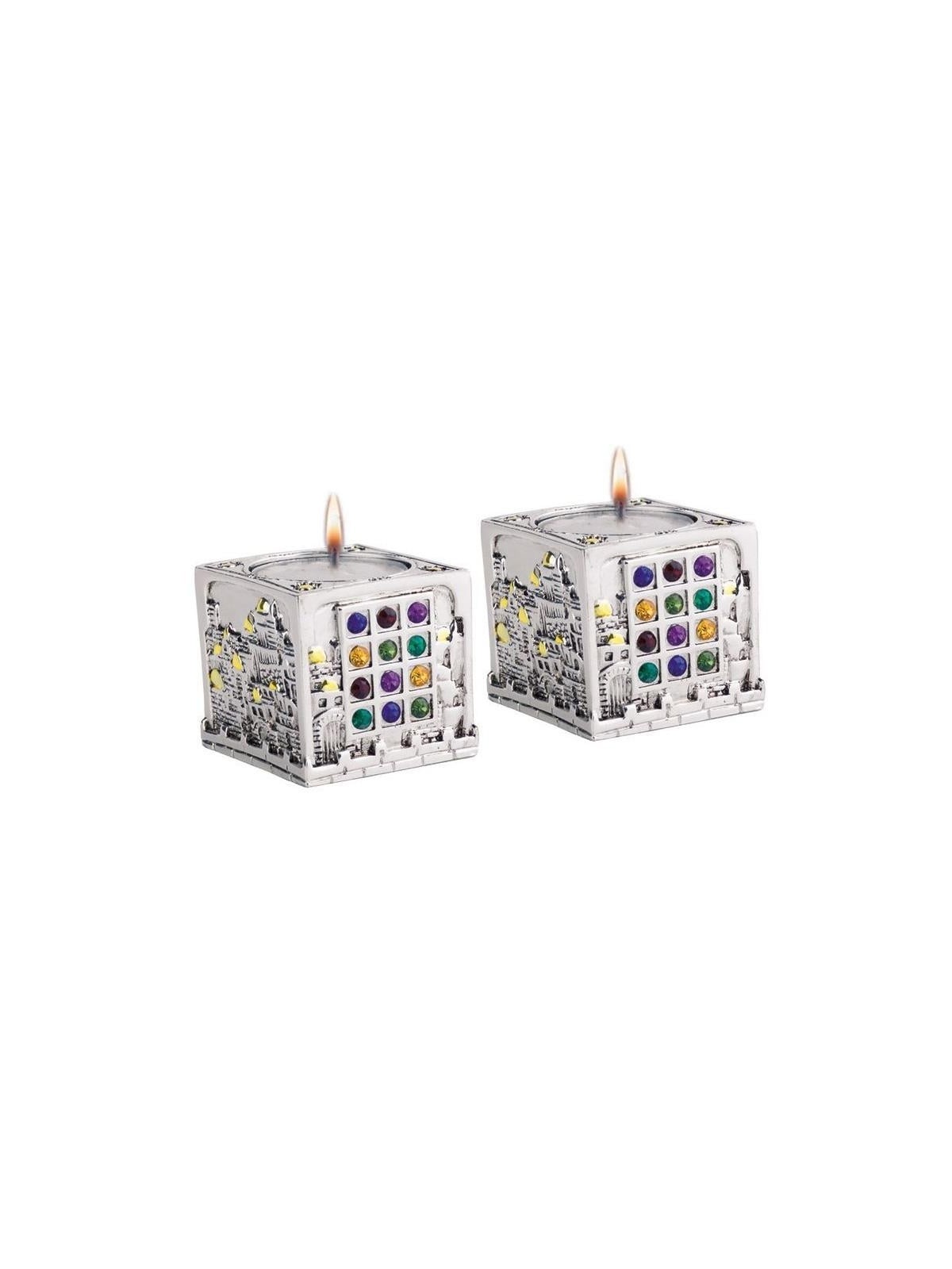 Jerusalem Cube Silver Candlesticks - Hoshen