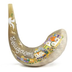 Hand Painted Jerusalem and Dove Shofar