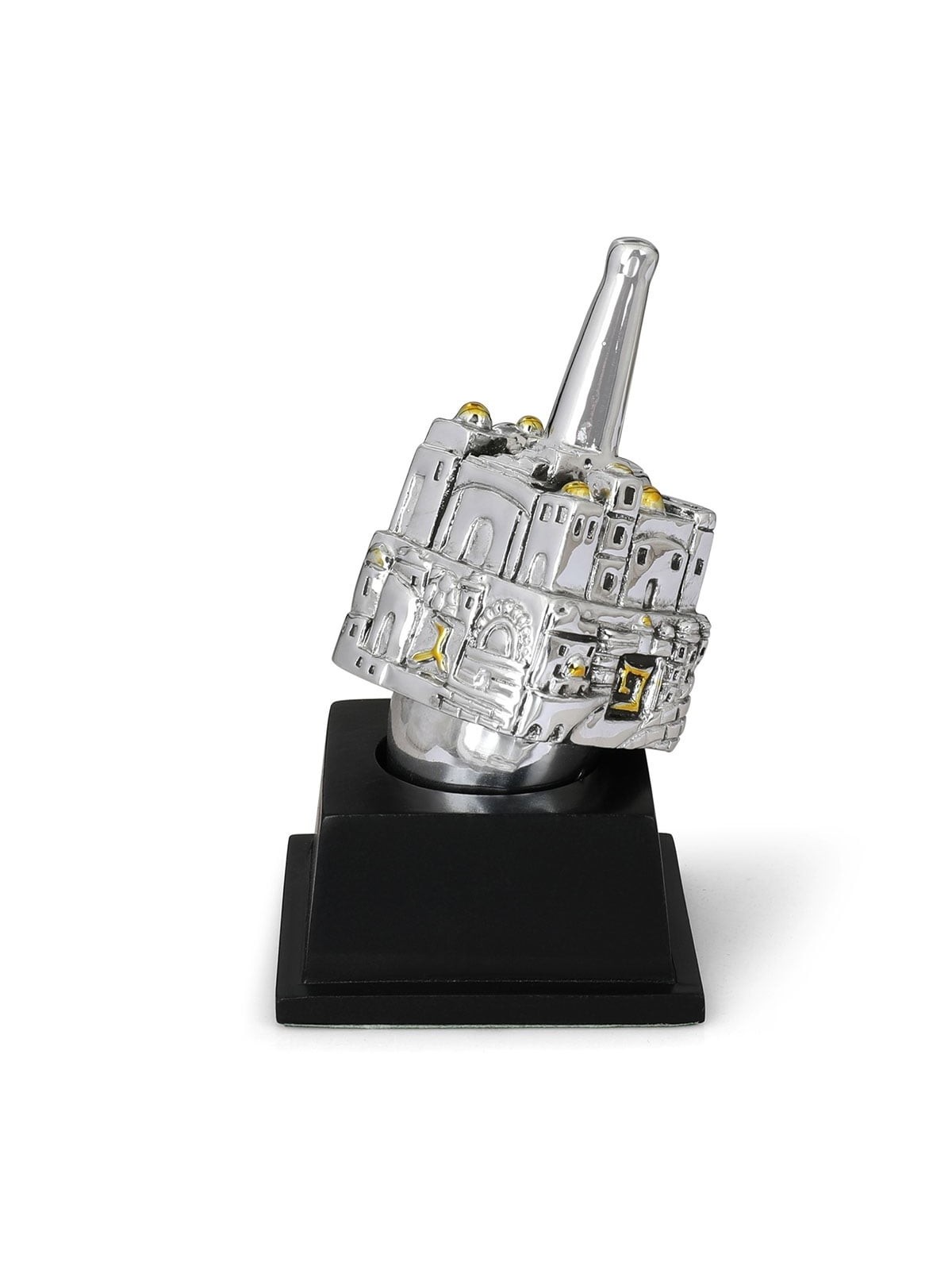 Large Silver-Plated Dreidel With Jerusalem Design