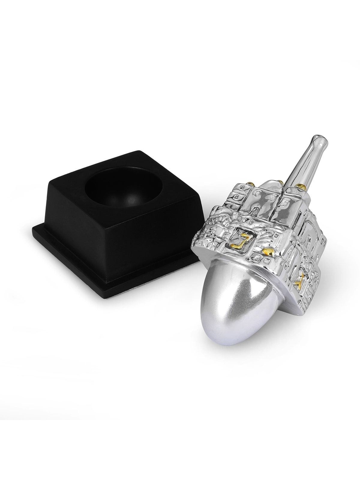 Large Silver-Plated Dreidel With Jerusalem Design